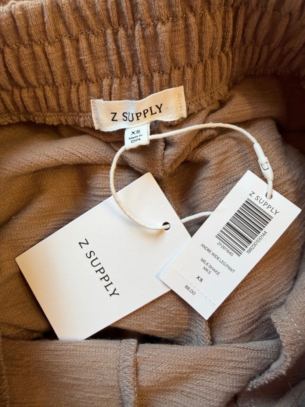 NWT Z Supply Andre Wide Leg Pants Milkshake Brown High Rise Textured Knit XS - Picture 8 of 8